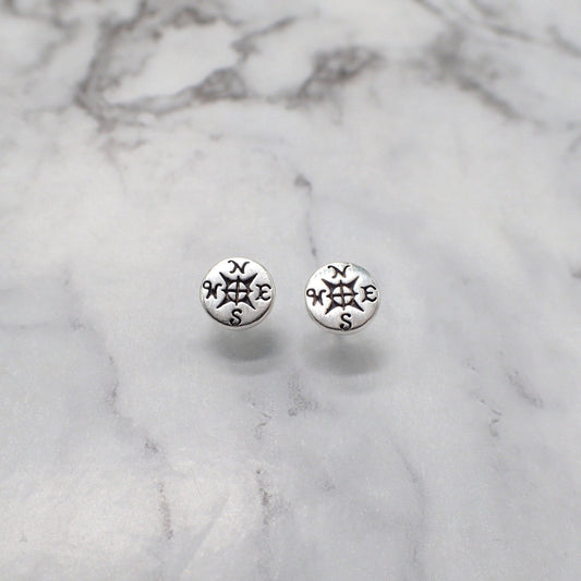 Silver Compass Earrings, Compass Rose Jewelry, Van Life Gift, Girls Travel Gift, Hiking Earrings, Hiking Gifts Woman, Wanderlust Jewelry