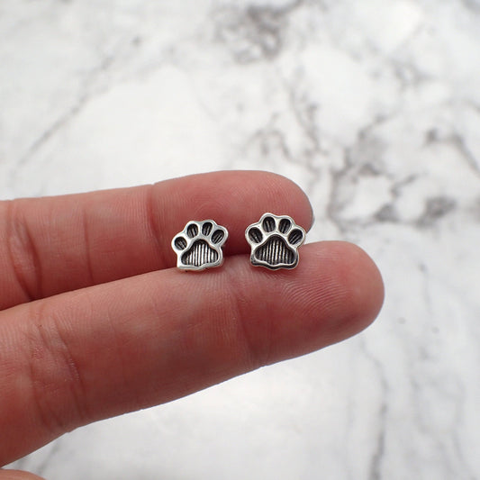 Paw Print Earrings, Dog Paw Earrings, Cat Paw Earrings, Silver Paw Print Studs, Pet Bereavement Gift, Dog Mom Studs, Cat Mom, Pet Parent