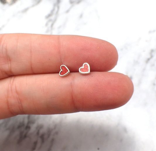 Red Turquoise Heart Earrings, Silver Heart Earrings, Valentines Day Earrings. Small Valentines Day Gift, Valentines Gift for Girls, Red