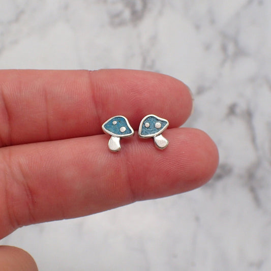 Mushroom Silver Earrings, Turquoise Mushroom Stud Earrings, Mushroom Jewelry, Mushroom Earrings, Toadstool Earrings, Cute Mushroom