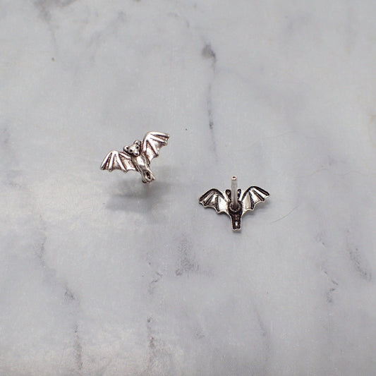 Silver Bat Earrings, Bat Studs, Bat Jewelry for Kids, Earrings for Second Hole, Bat Jewelry for Girls, Silver Halloween Earrings, Cute Bats