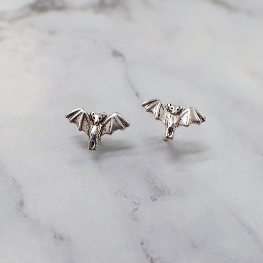 Silver Bat Earrings, Bat Studs, Bat Jewelry for Kids, Earrings for Second Hole, Bat Jewelry for Girls, Silver Halloween Earrings, Cute Bats