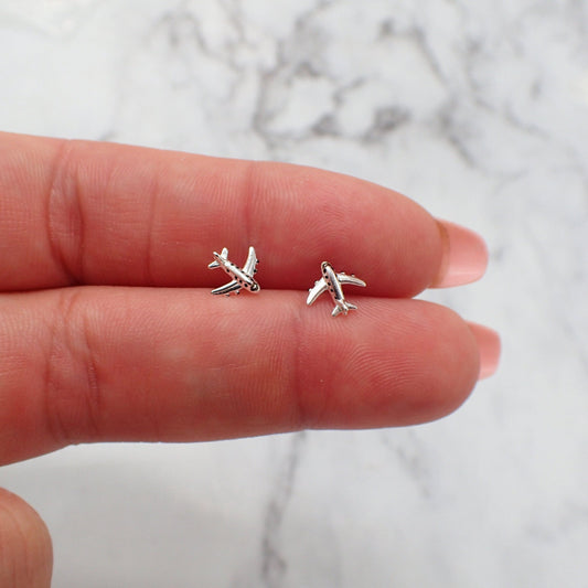 Silver Airplane Earrings, Airplane Travel Gift, Cute Airplane, Flight Attendant Gift, Pilot Wife Gift, Earrings for Second Hole, Travel Gift