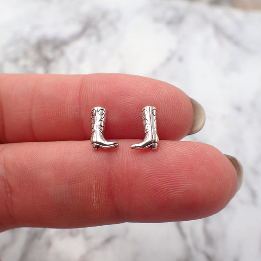 Cowboy Boot Earrings, Silver Cowgirl Earrings, Cowgirl Boot Studs, Country Girl Earrings, Western Boots, Cowgirl Jewelry, Kids Cowgirl