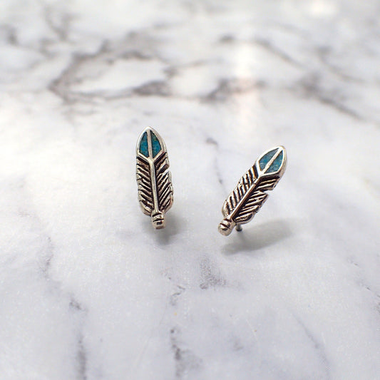 Turquoise Feather Earrings, Silver Feather Earrings, Feather Stud Earrings, Turquoise Feathers, Southwestern Earrings, Kids Feather Earrings