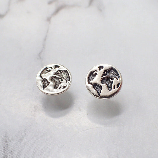 World Map Earrings, Globe Earrings, Silver Map Earrings, World Map Jewelry, Map Jewelry, Travel Stud Earrings, World Earrings, Map Studs