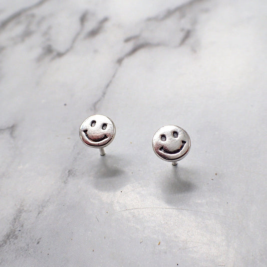 Smiley Face Earrings, Silver Smiley Face Studs, Emoji Stud Earrings, Kids Smiley Face Earrings, Small Silver Stud Earrings, Smiley Face