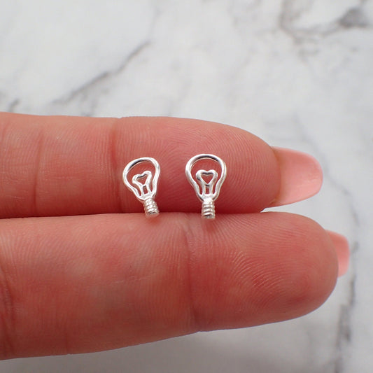 Light Bulb Earrings, Tiny Silver Light Bulbs, Electrician Wife, Tiny Silver Studs, Cartilage Studs, Electrician Girlfriend, Light bulb Studs