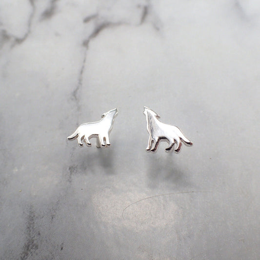 Silver Wolf Earrings, Husky Earrings, Wolf Studs, Howling Wolf Earring, Wolf Jewelry, Kids Wolf Earrings, Girls Wolf Earrings, Animal Studs