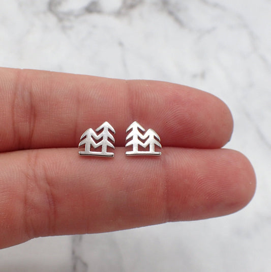 Silver Tree Earrings, Pine Tree Earrings, Forest Earrings, Pine Tree Studs, Fir Tree Earring, Evergreen Earrings, Womans Hiking Gift, Tree