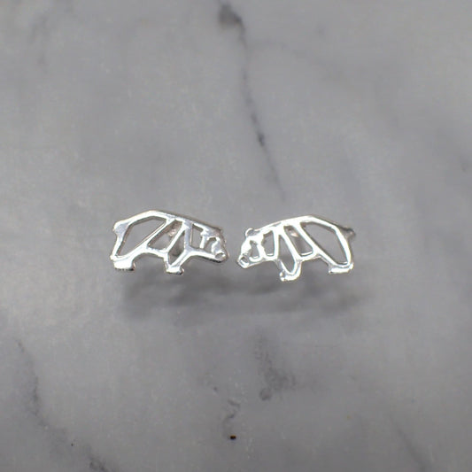 Geometric Bear Earrings, Silver Bear Earrings, Bear Studs, Small Bear Earrings, Womans Bear Jewelry, Kids Bear Earrings, Bear Jewelry Gift