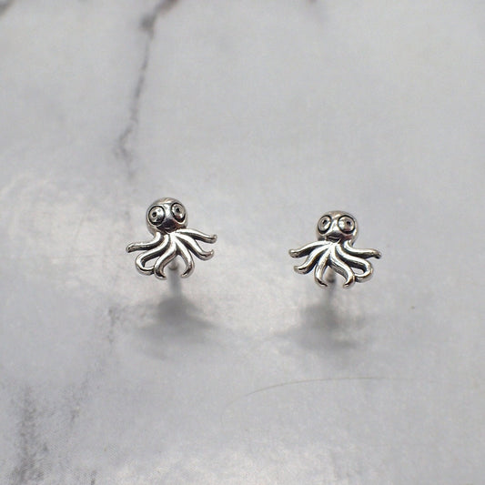 Cute Octopus Earrings, Sterling Silver Octopus Stud Earrings, Tiny Octopus Earrings, Octopus Jewelry, Silver Squid Jewelry, Squid earrings