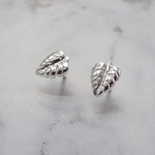 Monstera Earrings, Silver Monstera Studs, Plant Mom Earrings, Leaf Earrings, Monstera Jewelry, Plant Earrings, Tropical Leaf Earrings, Leaf