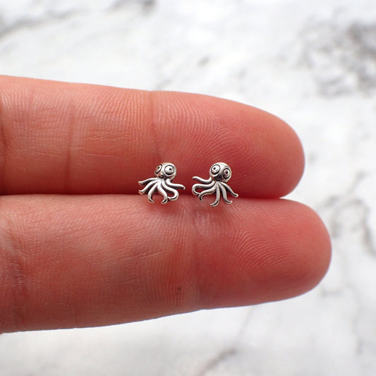 Cute Octopus Earrings, Sterling Silver Octopus Stud Earrings, Tiny Octopus Earrings, Octopus Jewelry, Silver Squid Jewelry, Squid earrings