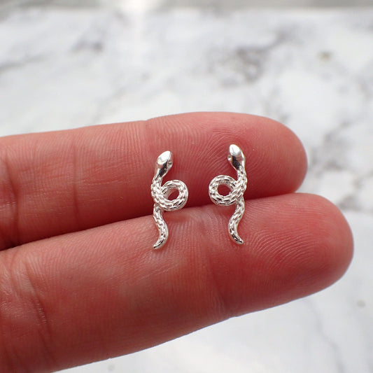 Snake Earrings, Silver Snake Studs, Kids Snake Earrings, Boa Earrings, Small Snake Studs, Serpent Earrings, Snake Mom Gift, Reptile Earrings